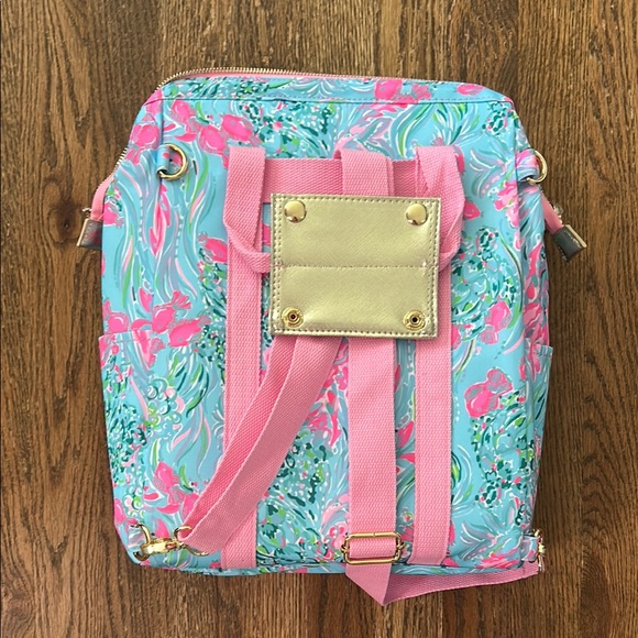 Lilly Pulitzer Pink and Blue Cooler Backpack with Tropical Flair - Picture 3 of 6